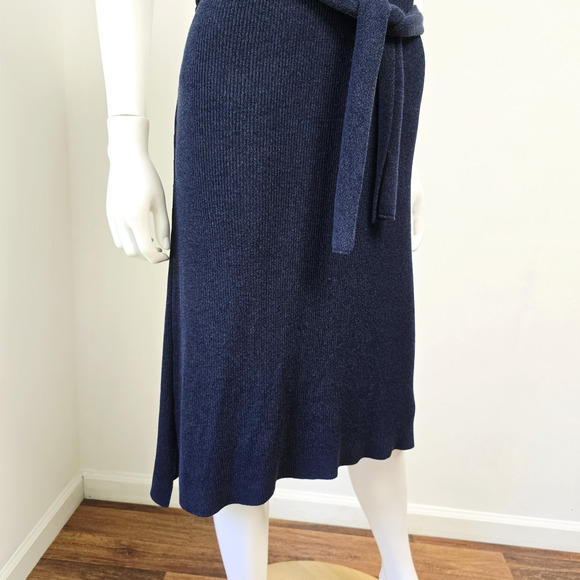 MM LaFleur Dress XL Chell Sleeveless Ribbed Belted Navy Blue V-Neck Stretch - Picture 4 of 13
